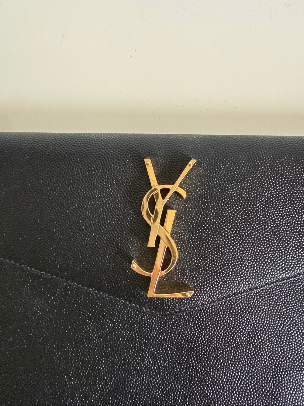 Saint Laurent Black Leather Uptown Envelope Clutch with Gold YSL Monogram - Picture 2 of 4